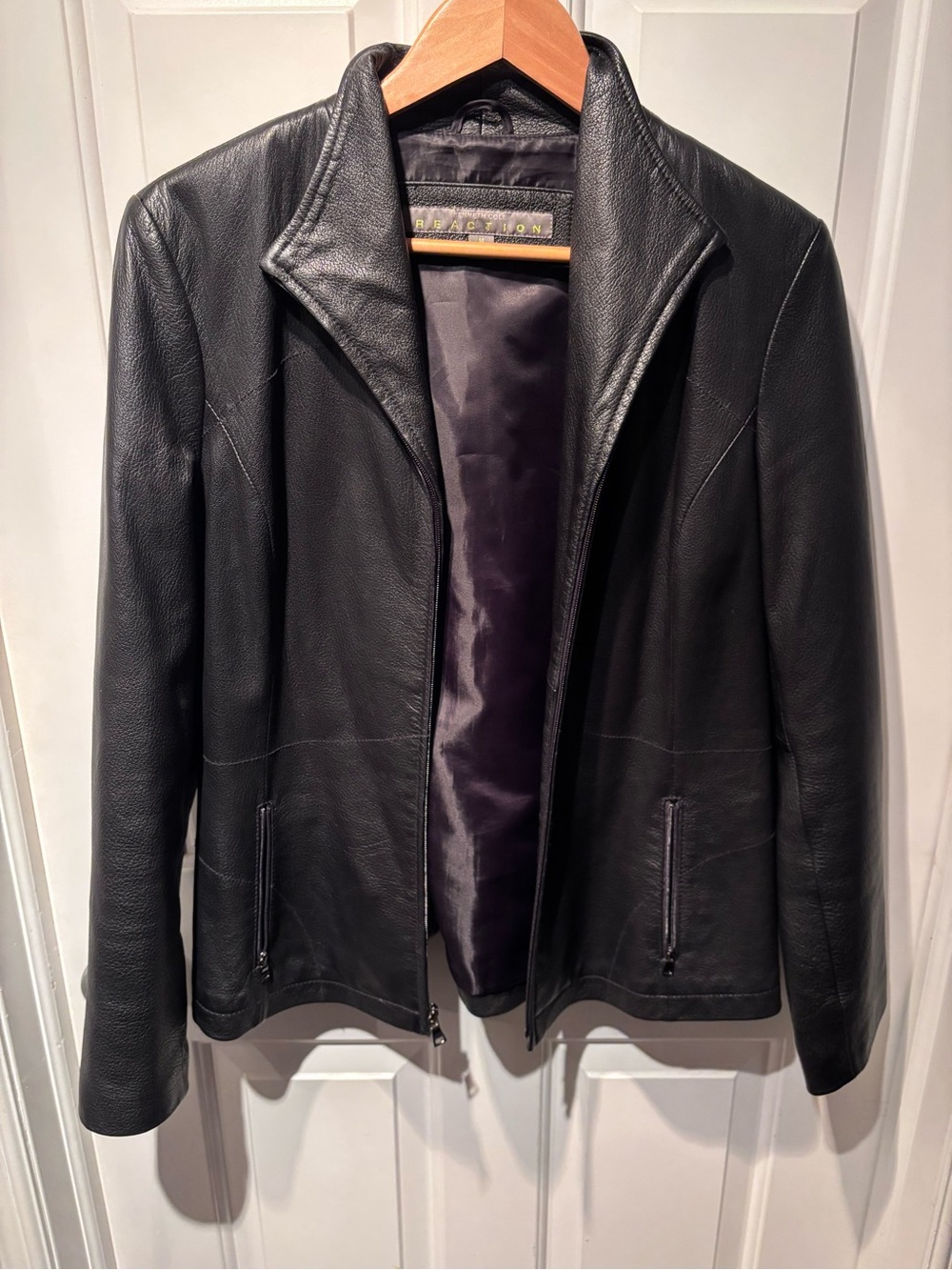 Kenneth Cole Reaction Black Leather Zip Jacket